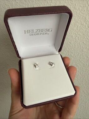 Helzberg Diamonds White Gold Tone Diamond Square Stud Earrings